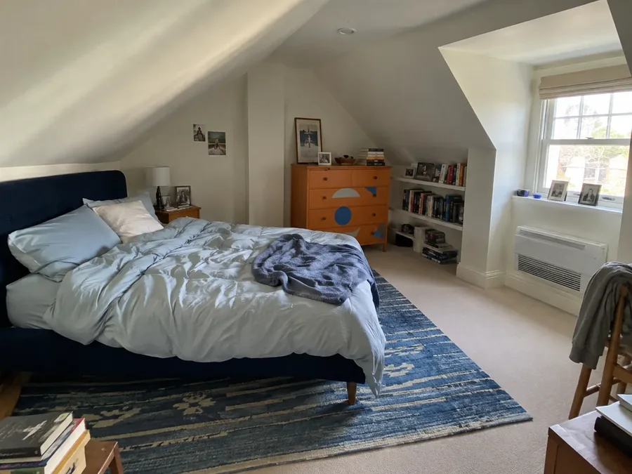 Loft bedroom under the eaves with the air conditioning fitted